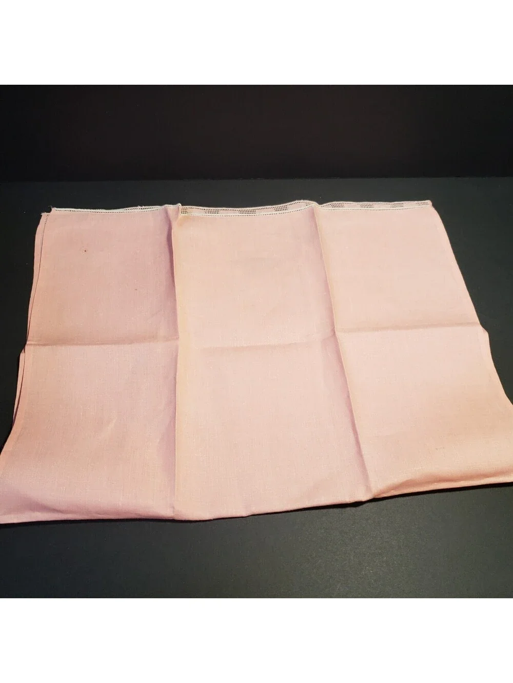 VTG Linen Fingertip Guest Towel Pink Embroidered Pagoda Bird Tree Pulled Thread
